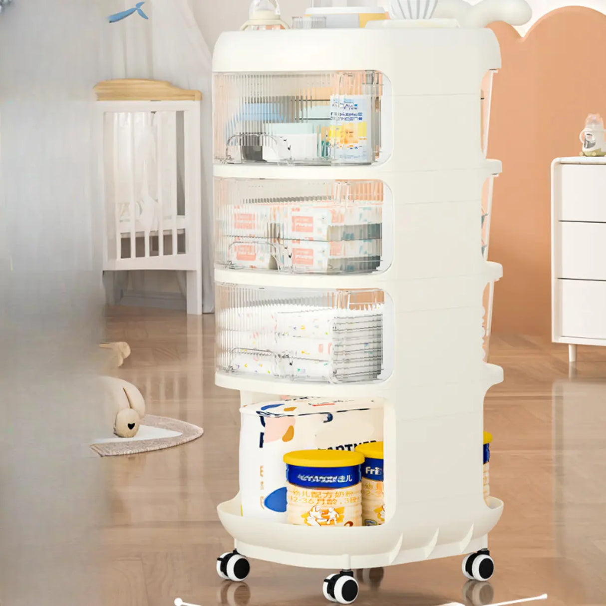 Open Storage Tall Height Kids Nightstand with Shelves Image - 7