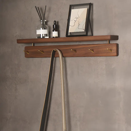 Open Storage Walnut Wall-Mounted Coat Rack with Shelf Image - 1