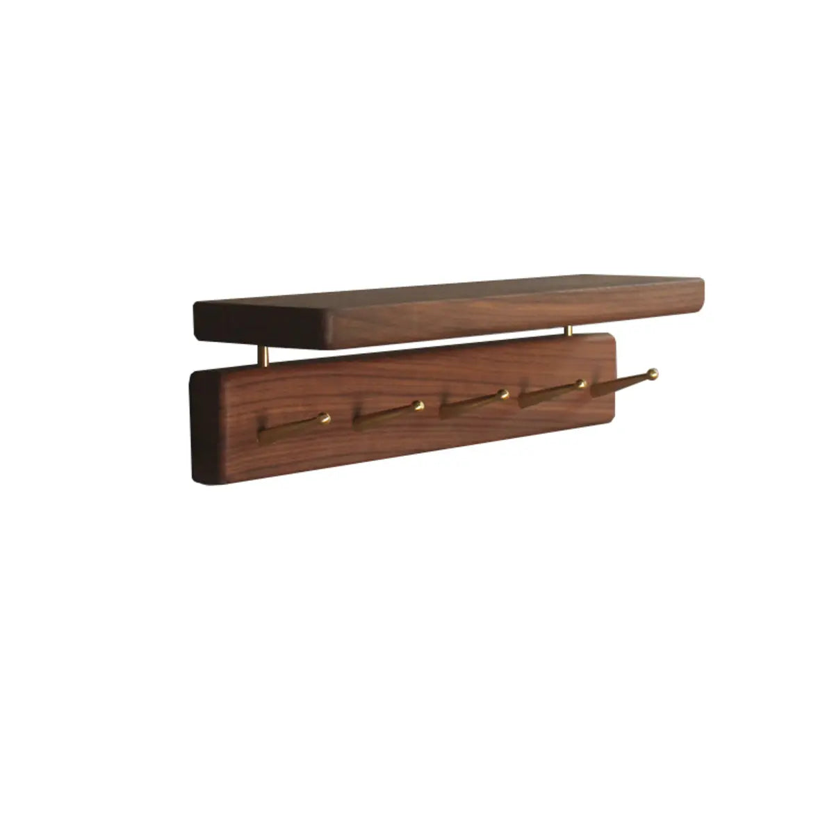 Open Storage Walnut Wall-Mounted Coat Rack with Shelf Image - 10