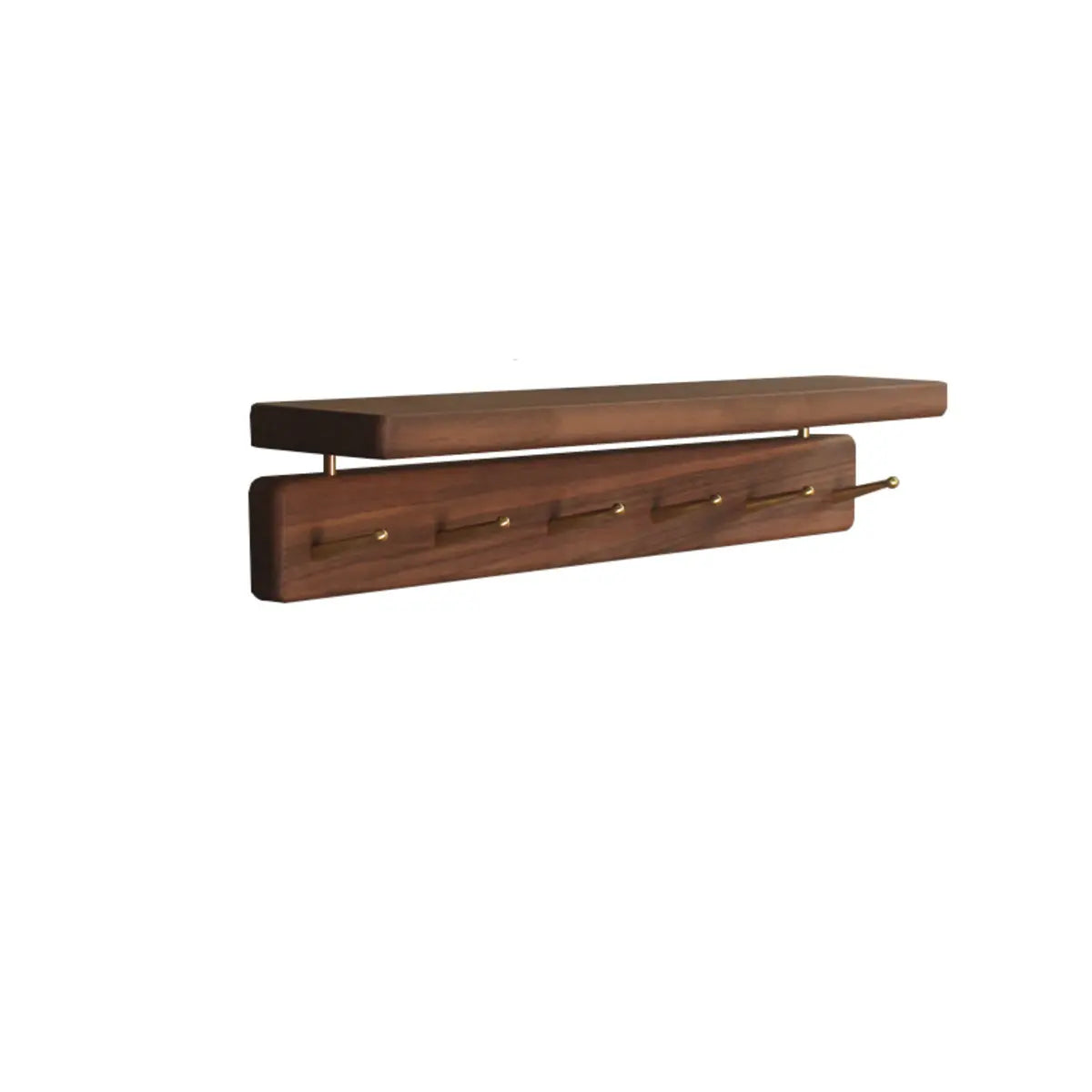 Open Storage Walnut Wall-Mounted Coat Rack with Shelf Image - 11