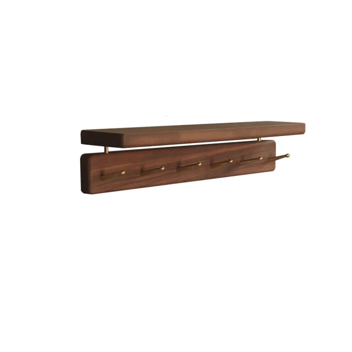 Open Storage Walnut Wall-Mounted Coat Rack with Shelf Image - 11