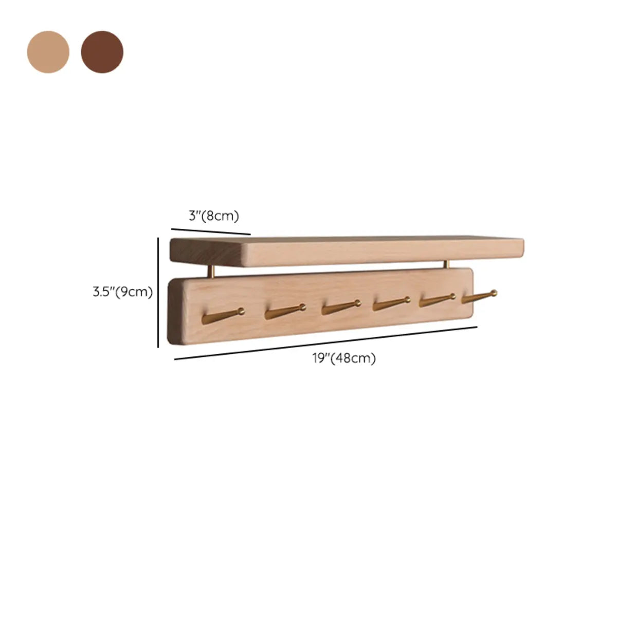 Open Storage Walnut Wall-Mounted Coat Rack with Shelf Image - 15