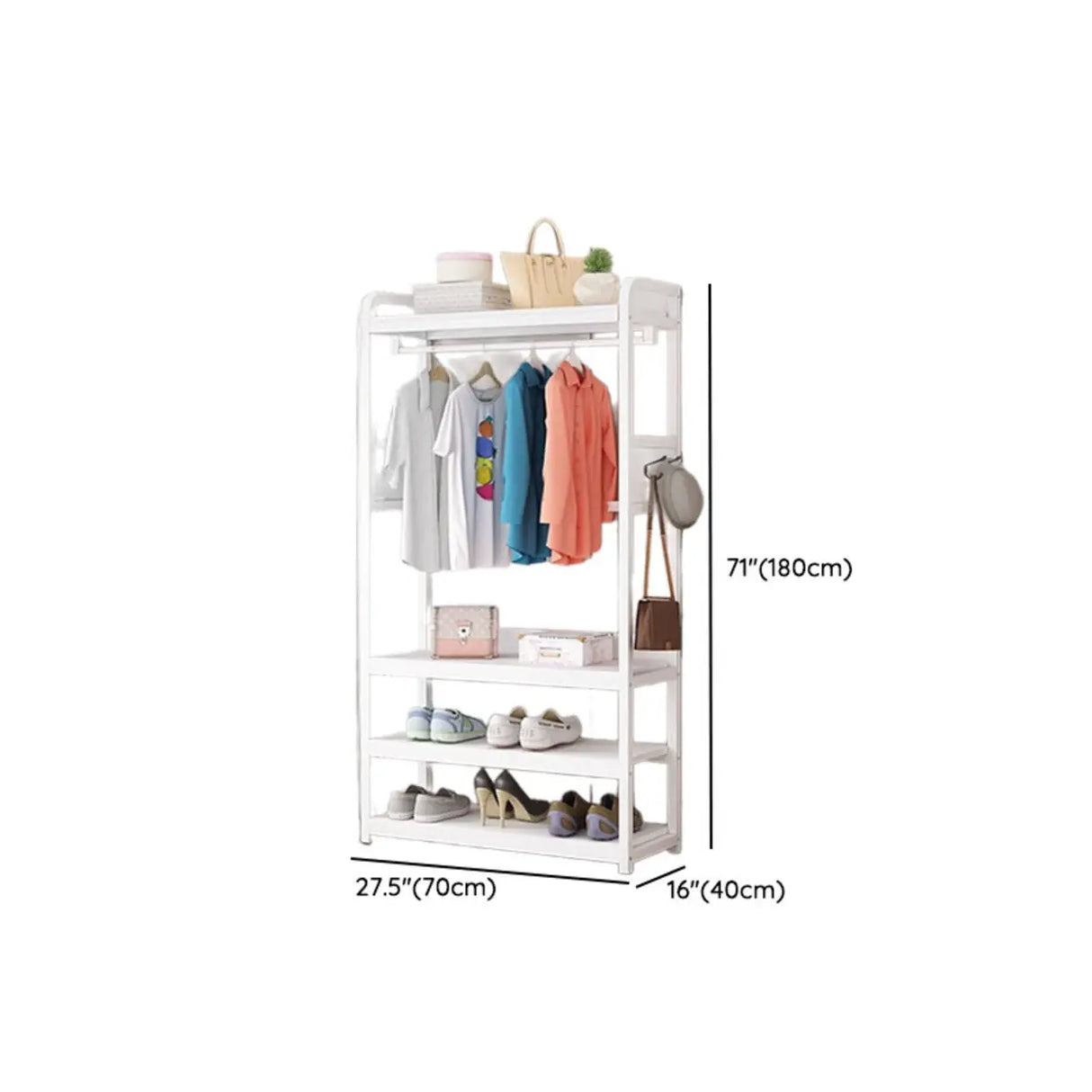 Open Storage White Steel Frame Entryway Hooks Coat Rack Image - 17