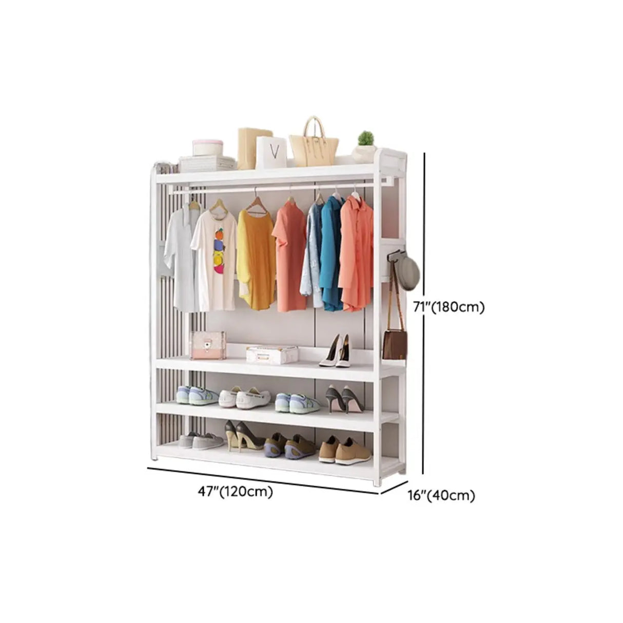 Open Storage White Steel Frame Entryway Hooks Coat Rack Image - 21
