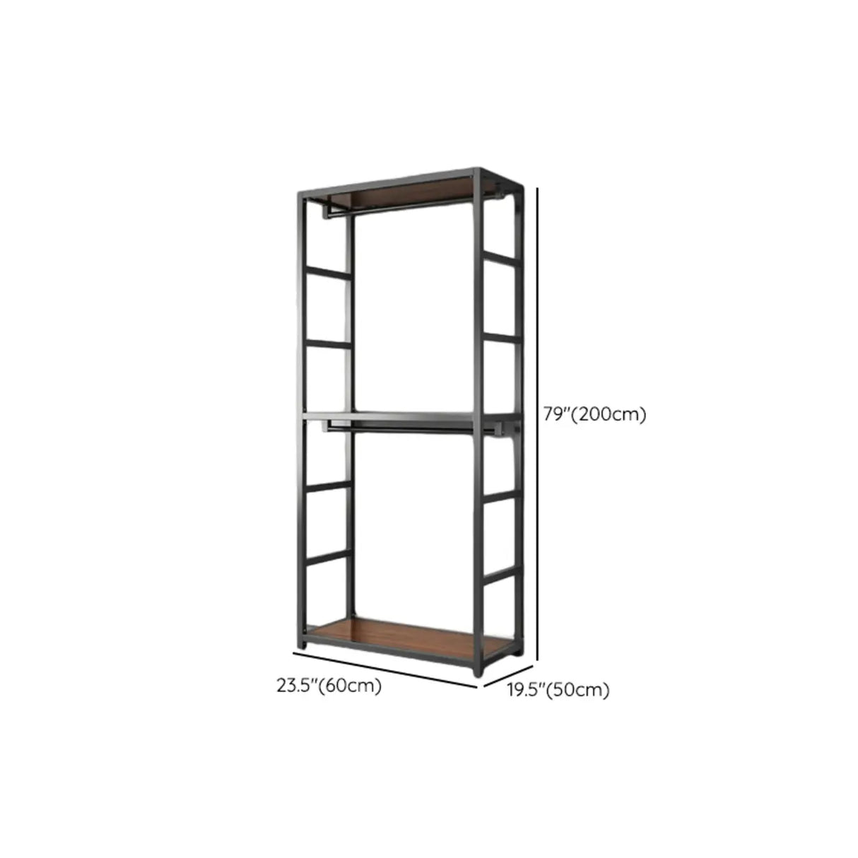 Open Wardrobe Black Metal Frame Coat Rack with Shelves 