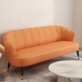 Orange-Beige Leather Sewn Pillow Back Sloped Arms Sofa Image - 15