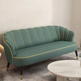 Orange-Beige Leather Sewn Pillow Back Sloped Arms Sofa Image - 18