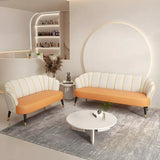 Orange-Beige Leather Sewn Pillow Back Sloped Arms Sofa Image - 6
