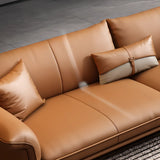 Orange Cowhide Reception Sofa with Legs and Arms Image - 11