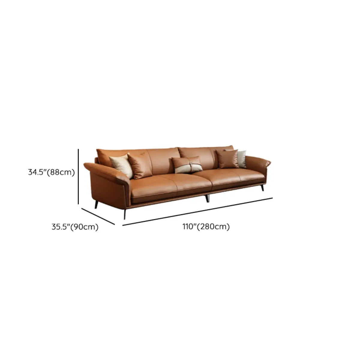 Orange Cowhide Reception Sofa with Legs and Arms Image - 18