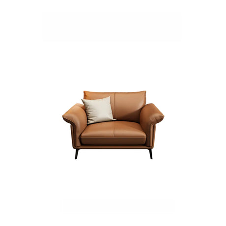 Orange Cowhide Reception Sofa with Legs and Arms Image - 2