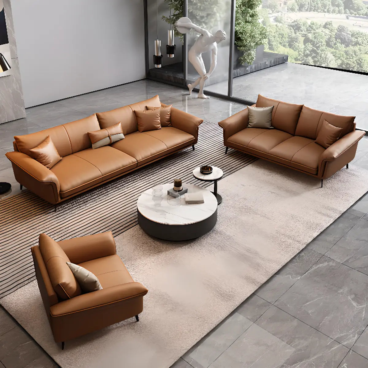 Orange Cowhide Reception Sofa with Legs and Arms Image - 6