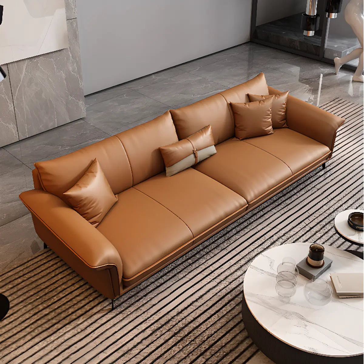 Orange Cowhide Reception Sofa with Legs and Arms Image - 8