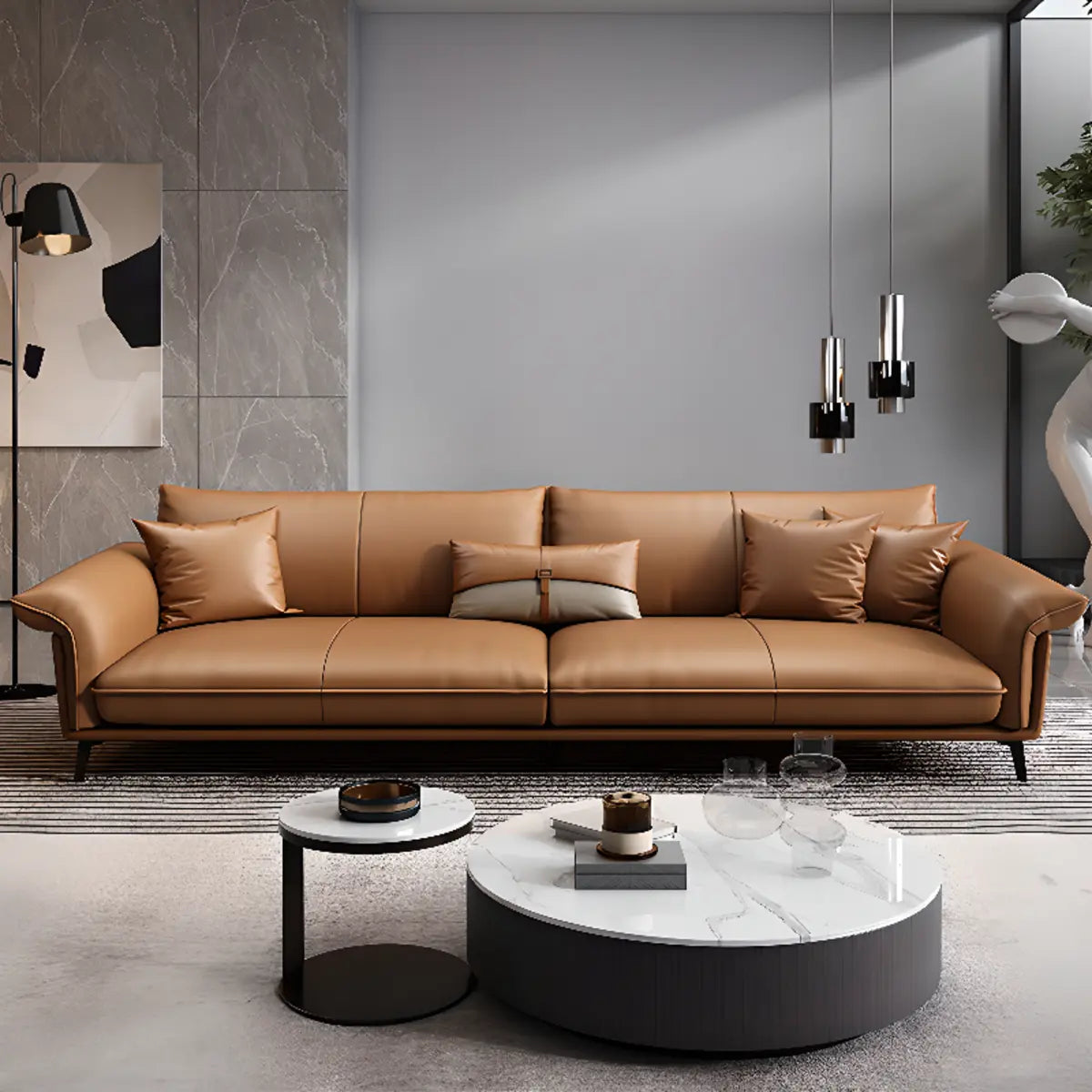 Orange Cowhide Reception Sofa with Legs and Arms Image - 9