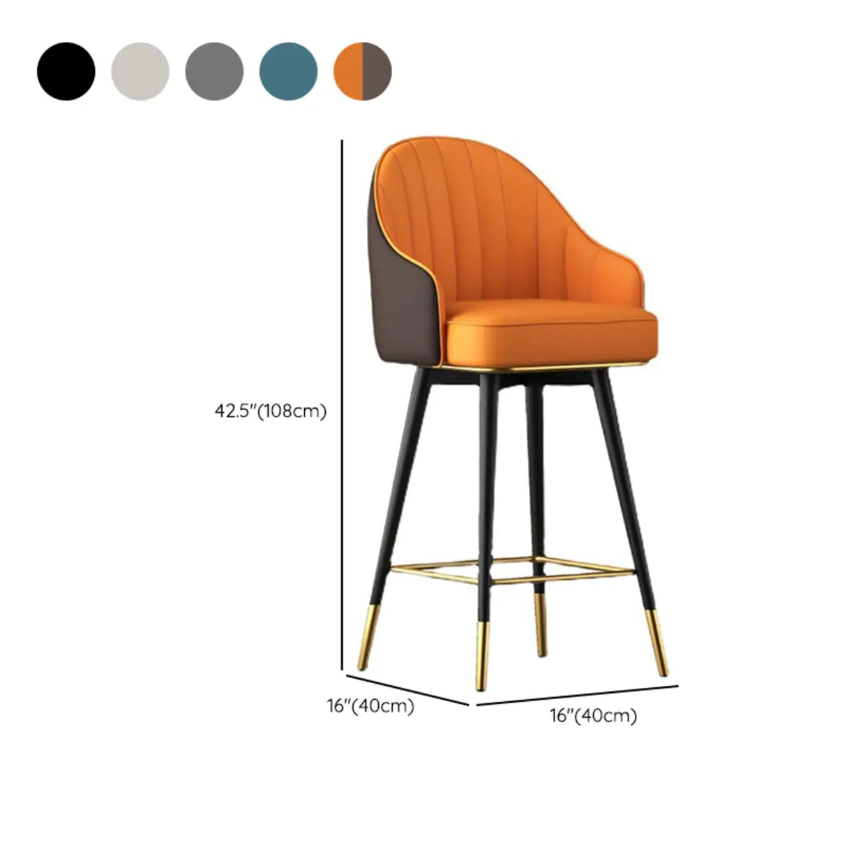 Orange Curved Leather Tall Bistro Stool with Armrest Image - 17