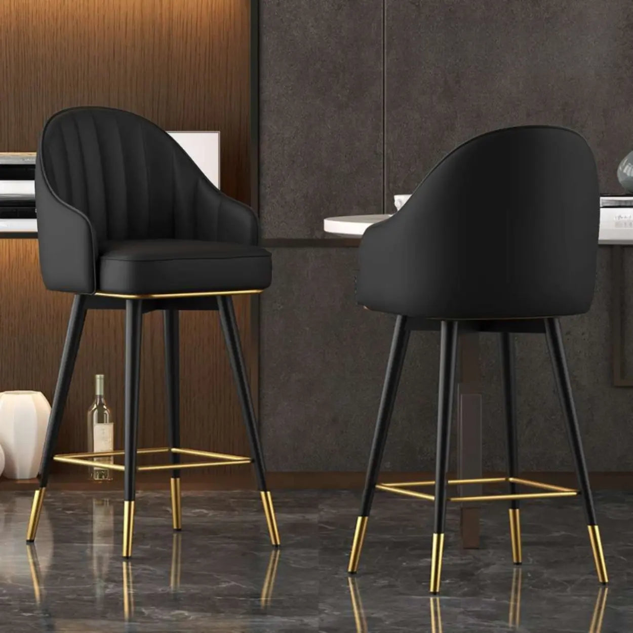 Orange Curved Leather Tall Bistro Stool with Armrest