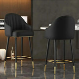 Orange Curved Leather Tall Bistro Stool with Armrest Image - 3