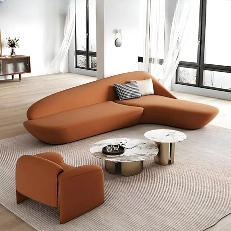 Orange Curved Tight Back Reception Sofa with Pillow Image - 1