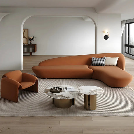 Orange Curved Tight Back Reception Sofa with Pillow Image - 2