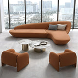 Orange Curved Tight Back Reception Sofa with Pillow Image - 6