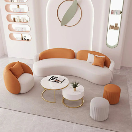 Orange Curved Waterproof Leather Sofa Seating Group Image - 1