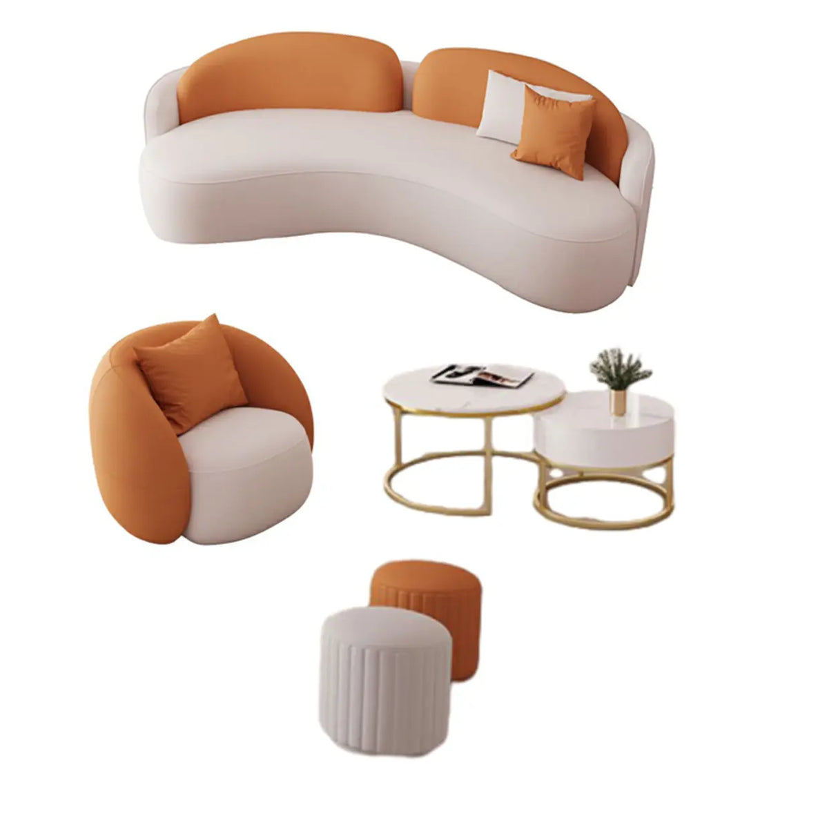 Orange Curved Waterproof Leather Sofa Seating Group Image - 10