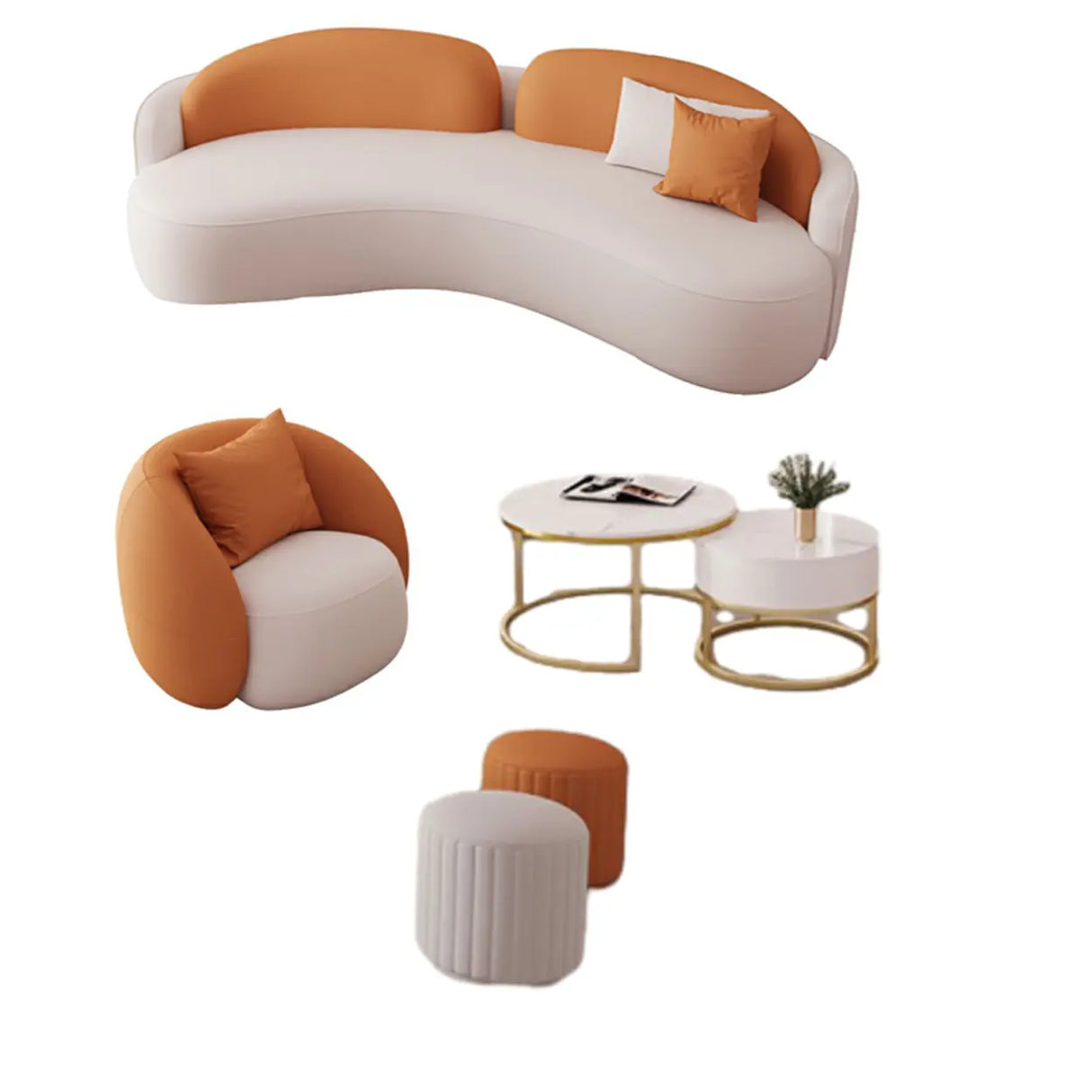 Orange Curved Waterproof Leather Sofa Seating Group Image - 12