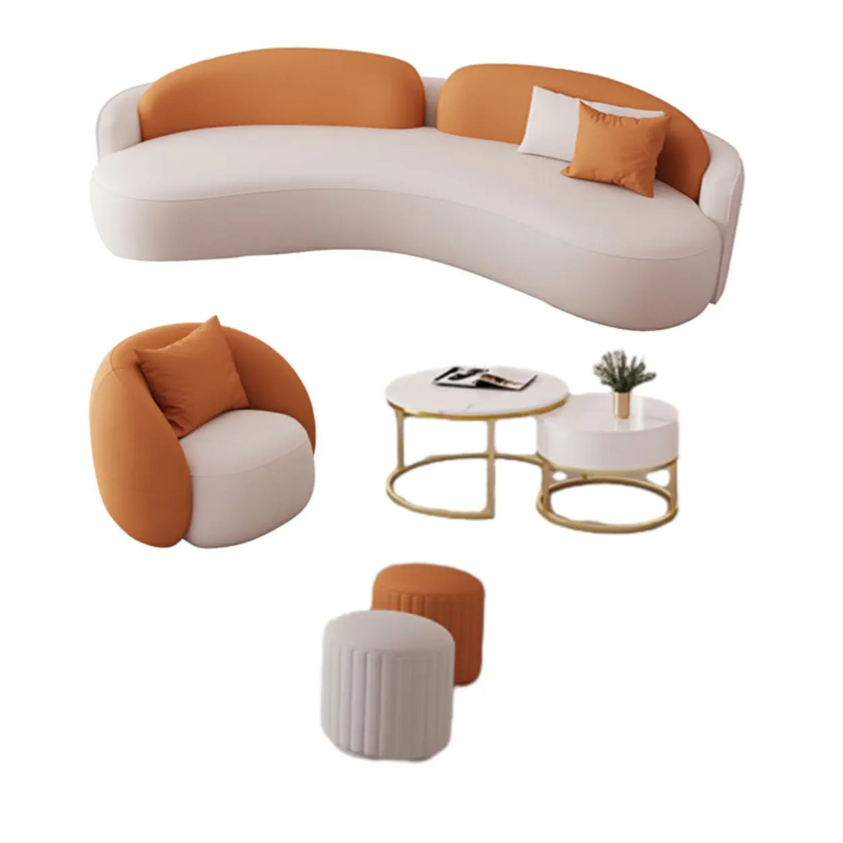 Orange Curved Waterproof Leather Sofa Seating Group Image - 13