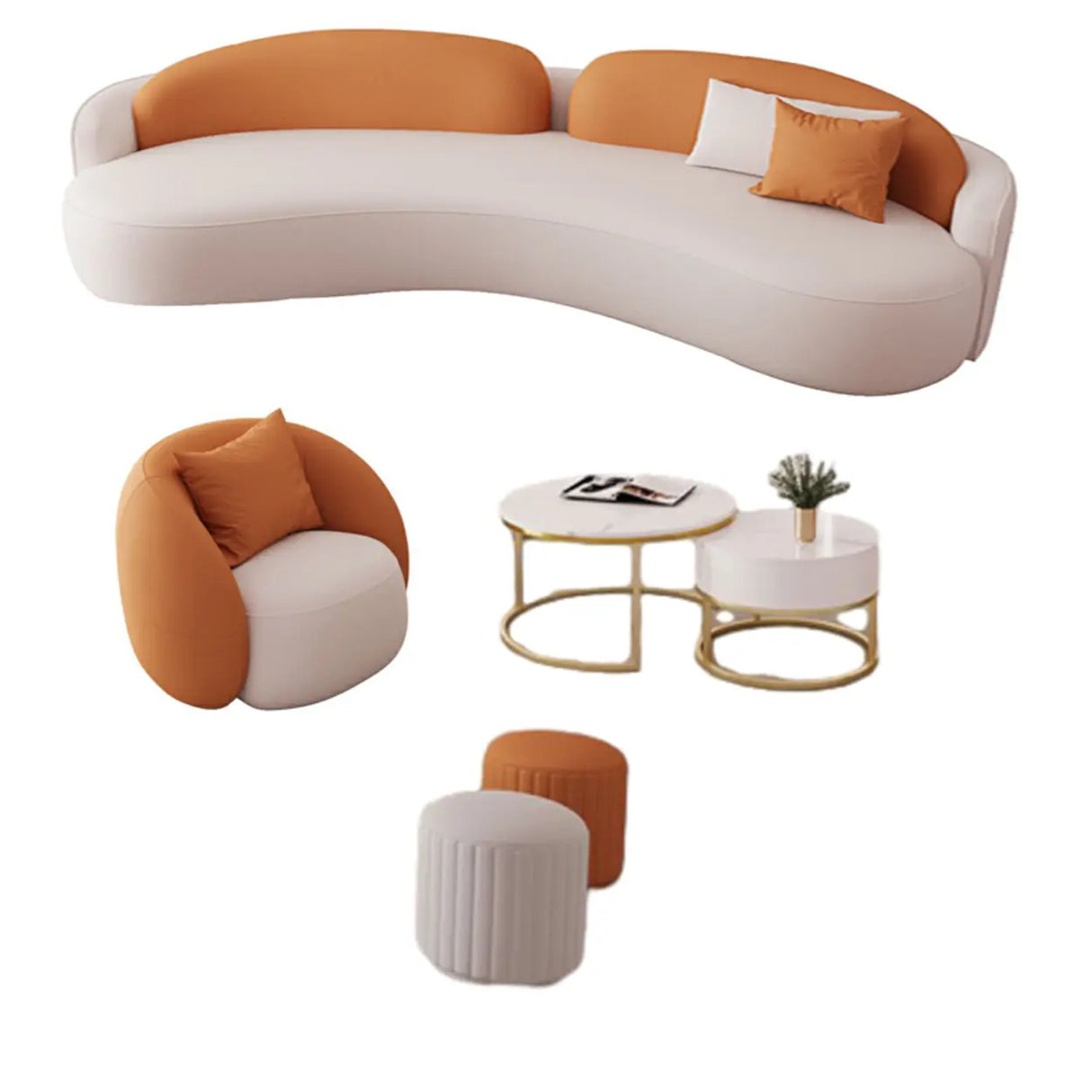 Orange Curved Waterproof Leather Sofa Seating Group Image - 15