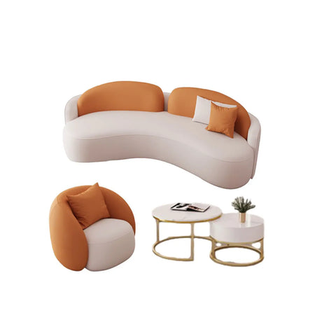 Orange Curved Waterproof Leather Sofa Seating Group Image - 2