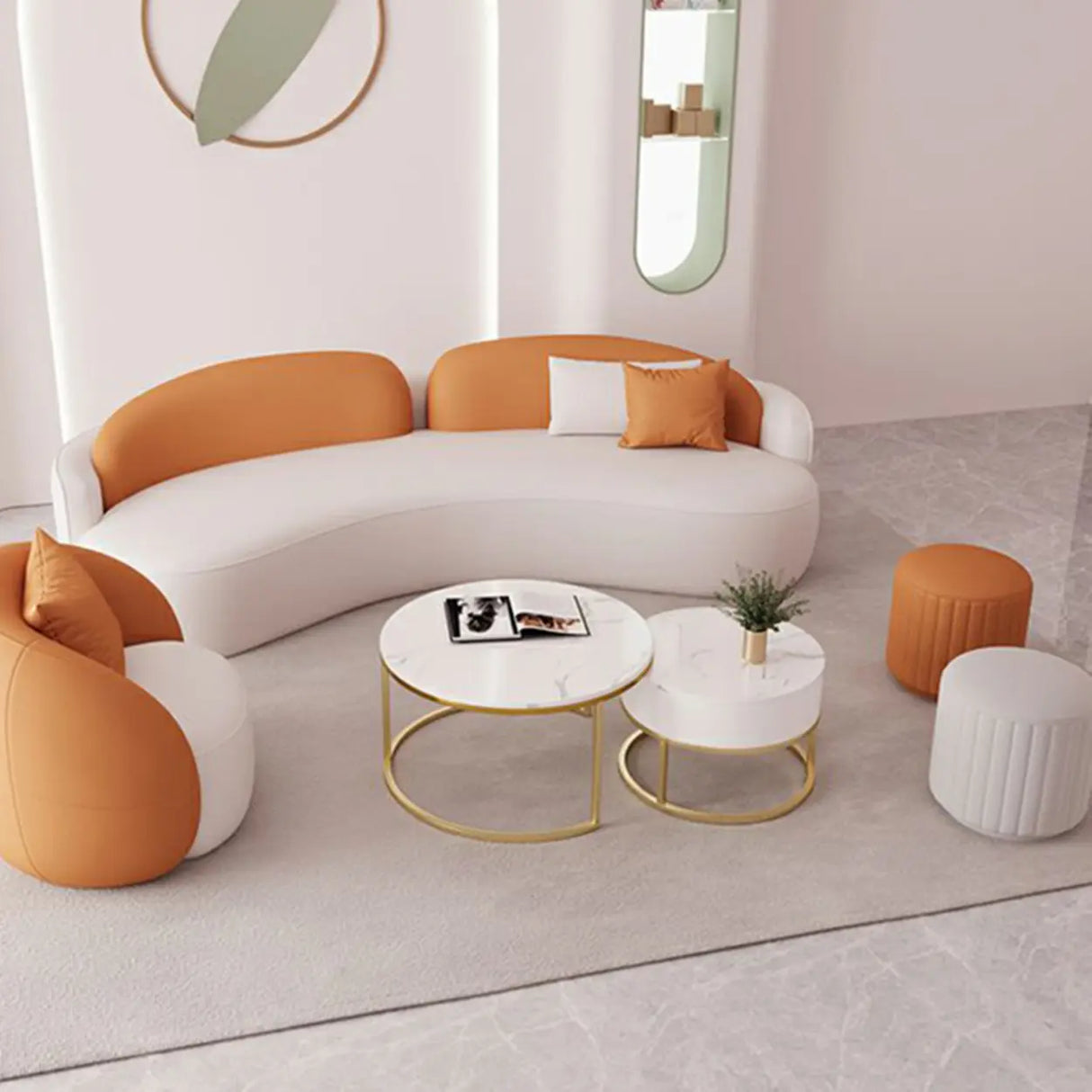 Orange Curved Waterproof Leather Sofa Seating Group Image - 20
