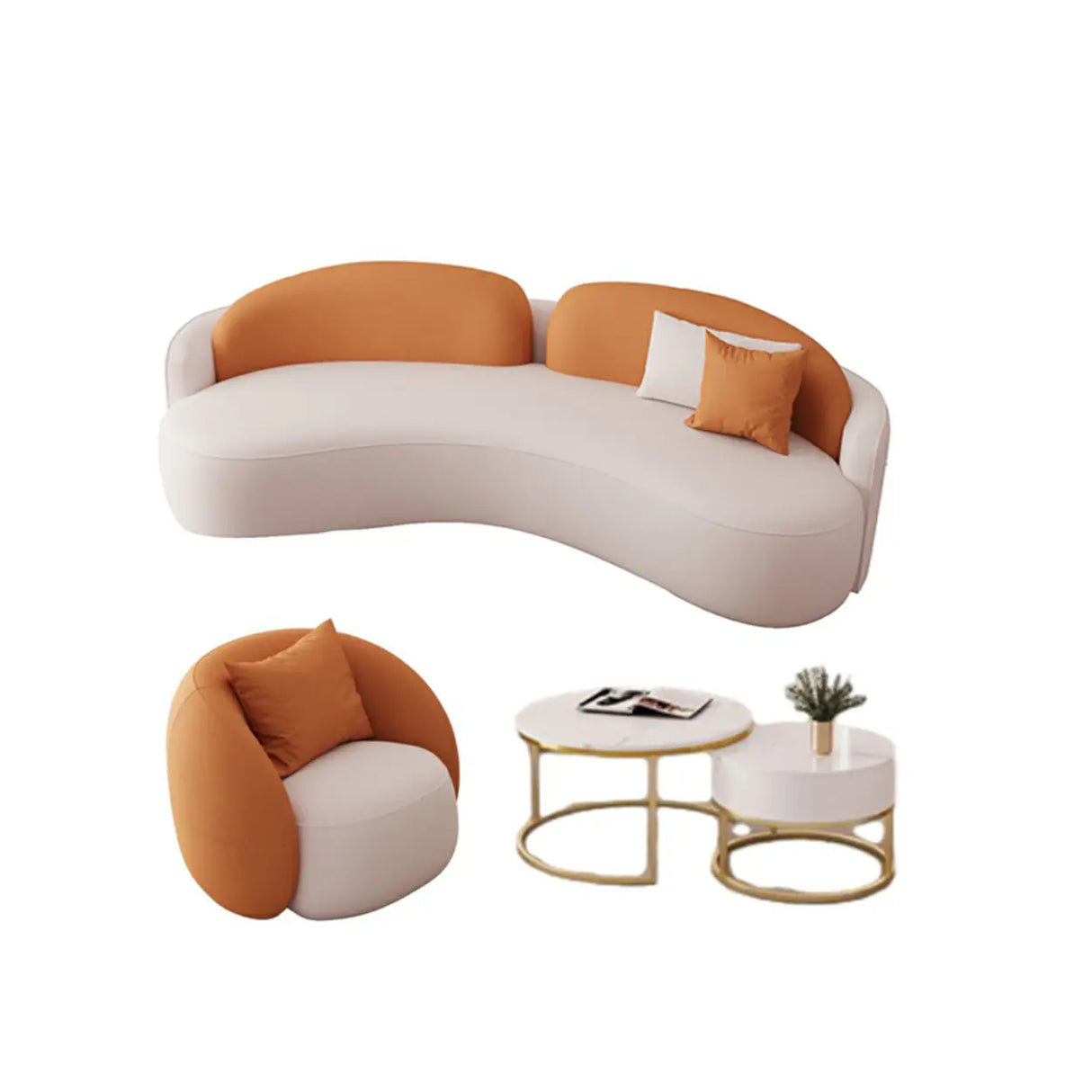 Orange Curved Waterproof Leather Sofa Seating Group Image - 4