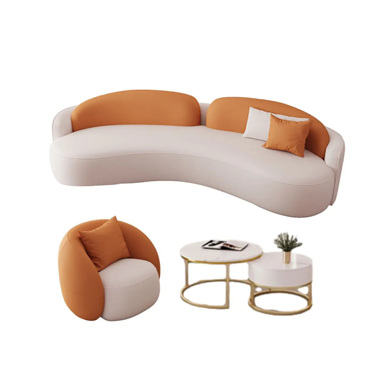 Orange Curved Waterproof Leather Sofa Seating Group Image - 6
