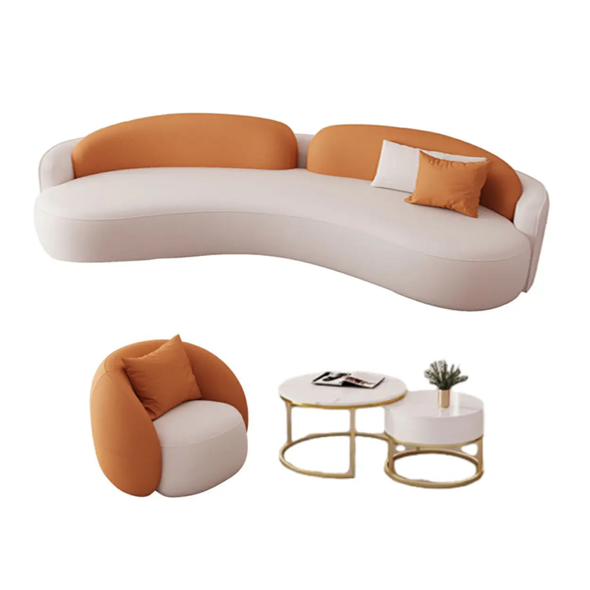 Orange Curved Waterproof Leather Sofa Seating Group Image - 8