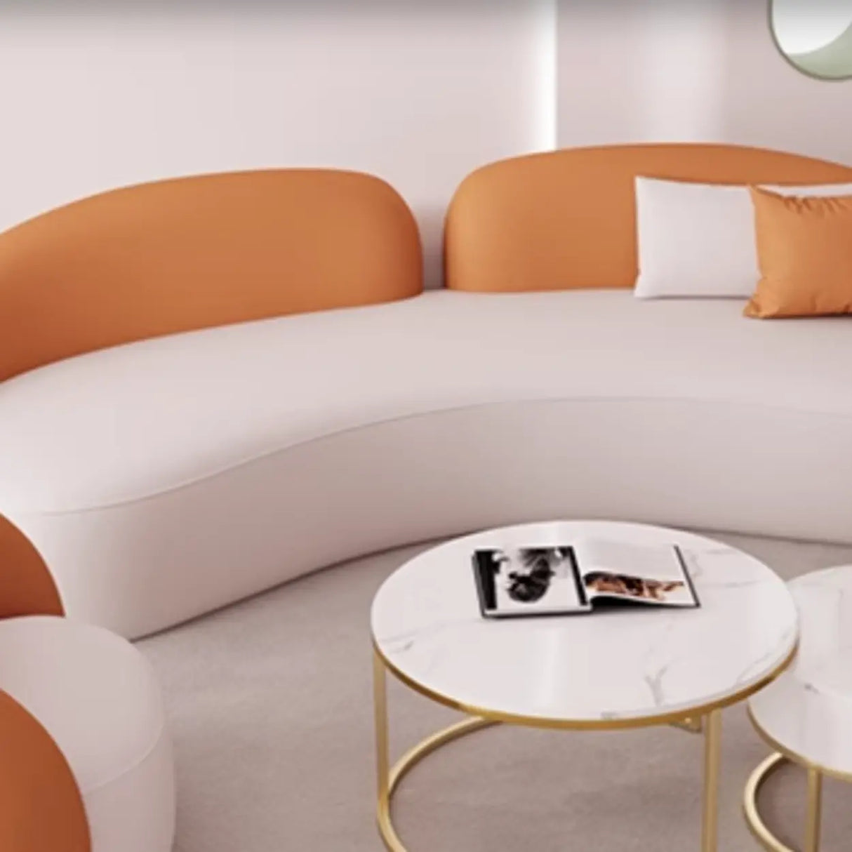 Orange Curved Waterproof Leather Sofa Seating Group Image - 9