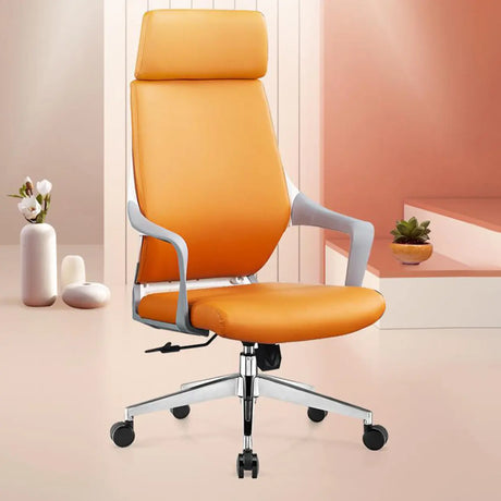 Orange Ergonomic Leather Lumbar Support Office Chair Image - 1