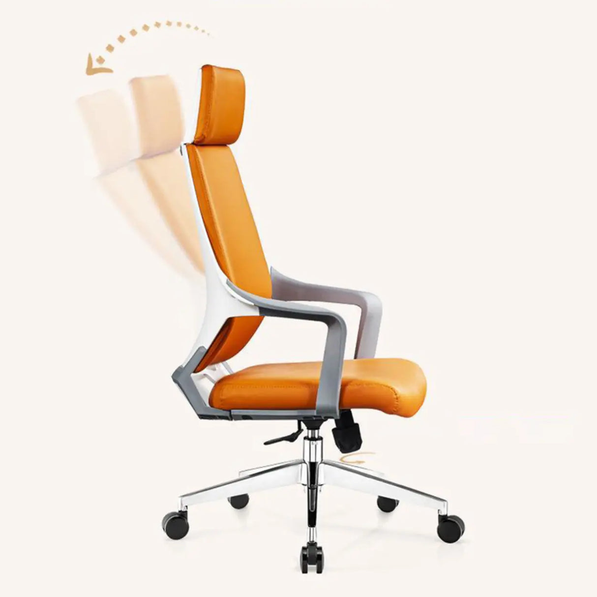 Orange Ergonomic Leather Lumbar Support Office Chair Image - 6