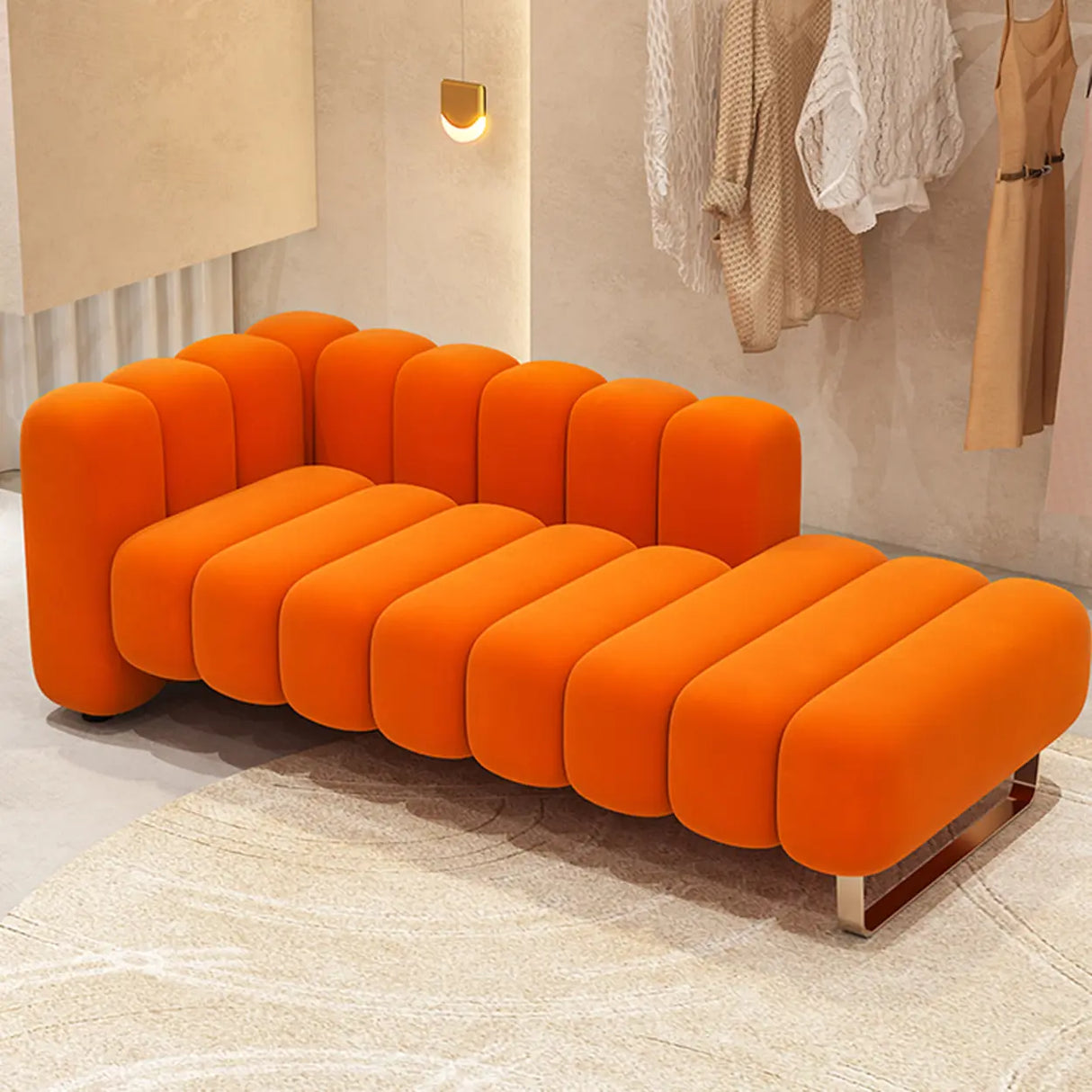 Orange Flannel Upholstered Corner Left-Arm Chaise Image - 1