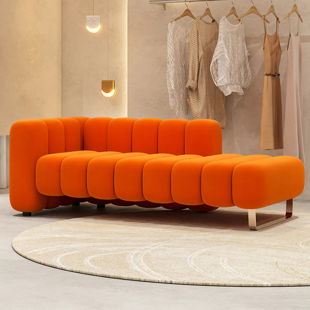 Orange Flannel Upholstered Corner Left-Arm Chaise Image - 4