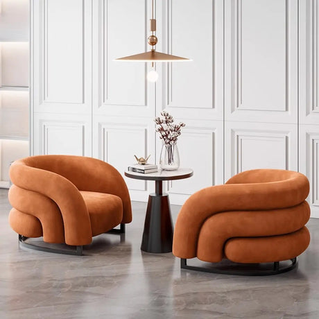 Orange Frosted Velvet Sloped Arms Fixed Back Arm Chair Image - 1