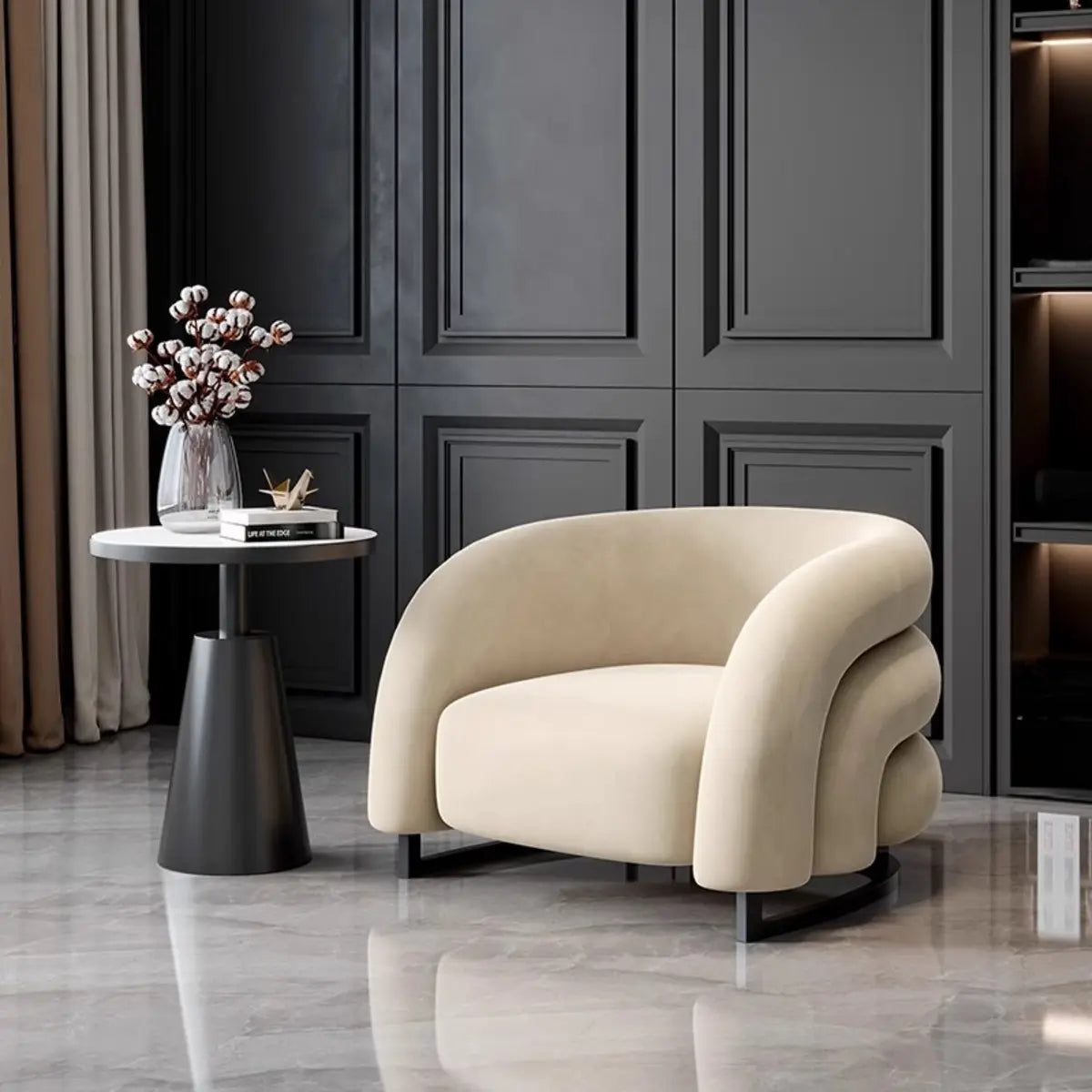 Orange Frosted Velvet Sloped Arms Fixed Back Arm Chair Image - 2