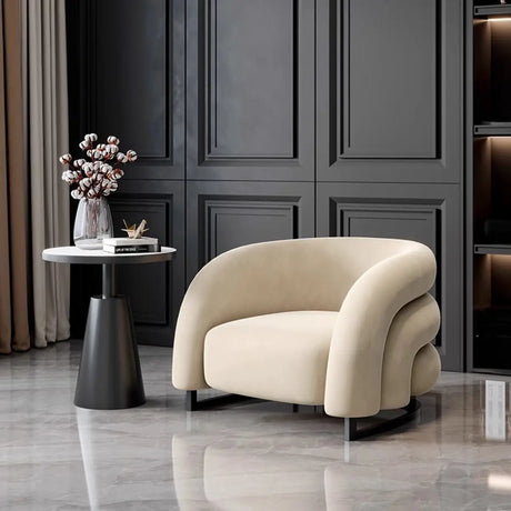 Orange Frosted Velvet Sloped Arms Fixed Back Arm Chair Image - 2