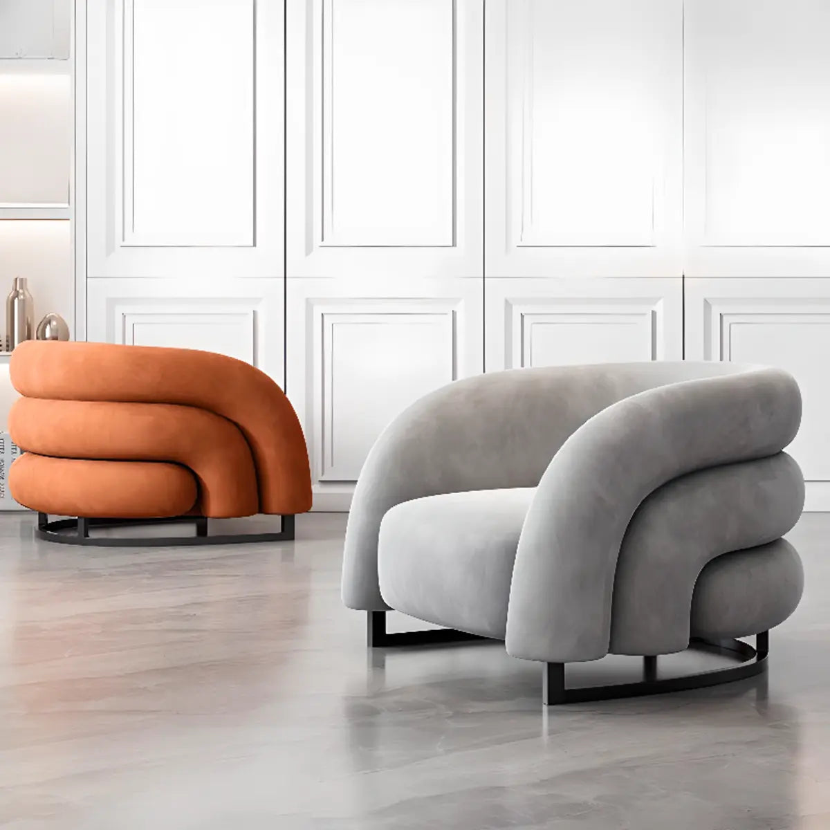 Orange Frosted Velvet Sloped Arms Fixed Back Arm Chair Image - 4