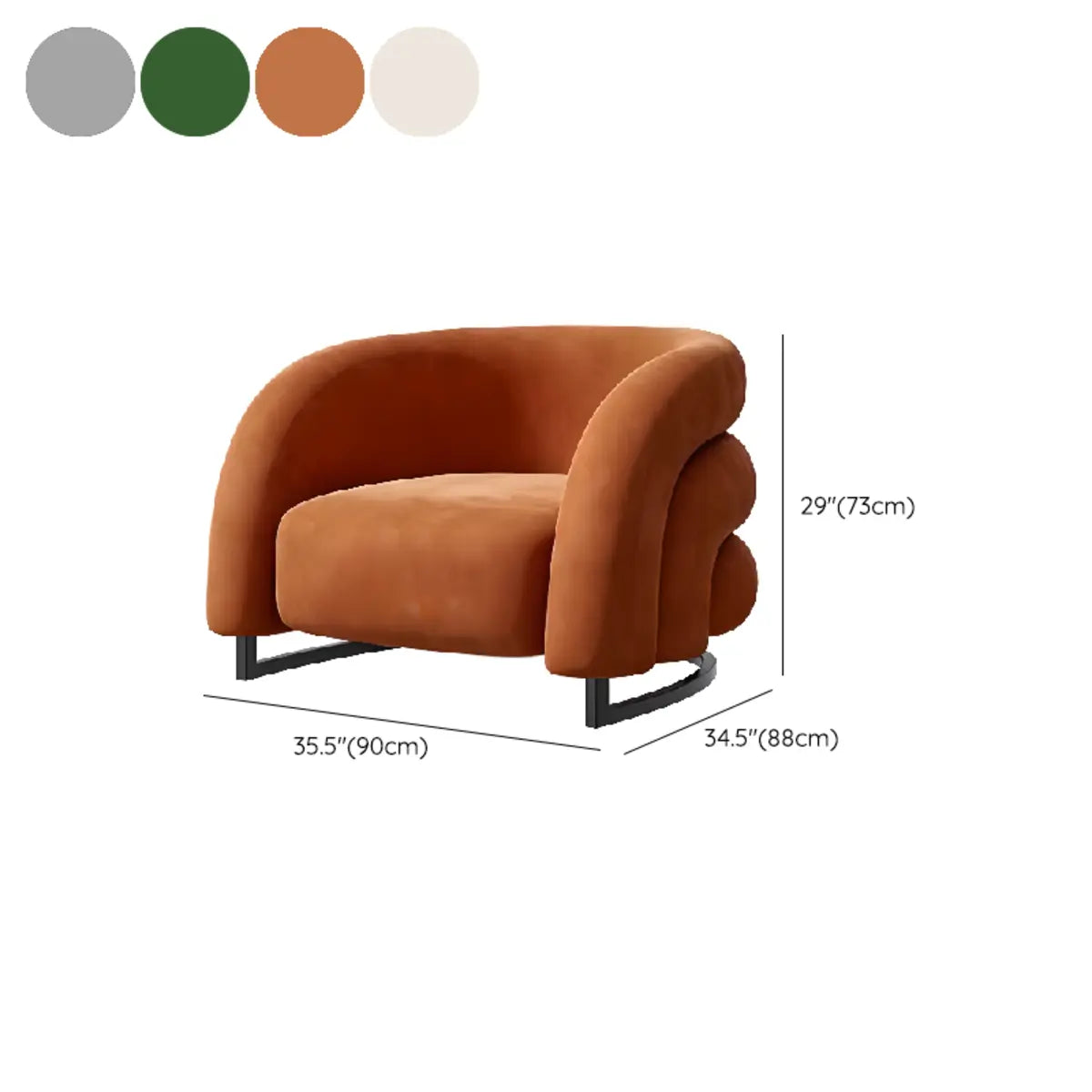 Orange Frosted Velvet Sloped Arms Fixed Back Arm Chair 