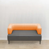 Orange Gray Leather Rectangular Loveseat with Table Image - 4
