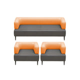 Orange Gray Leather Rectangular Loveseat with Table Image - 8