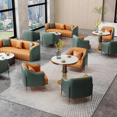 Orange Green Metal Frame Sofa Seating Group with Legs Image - 1
