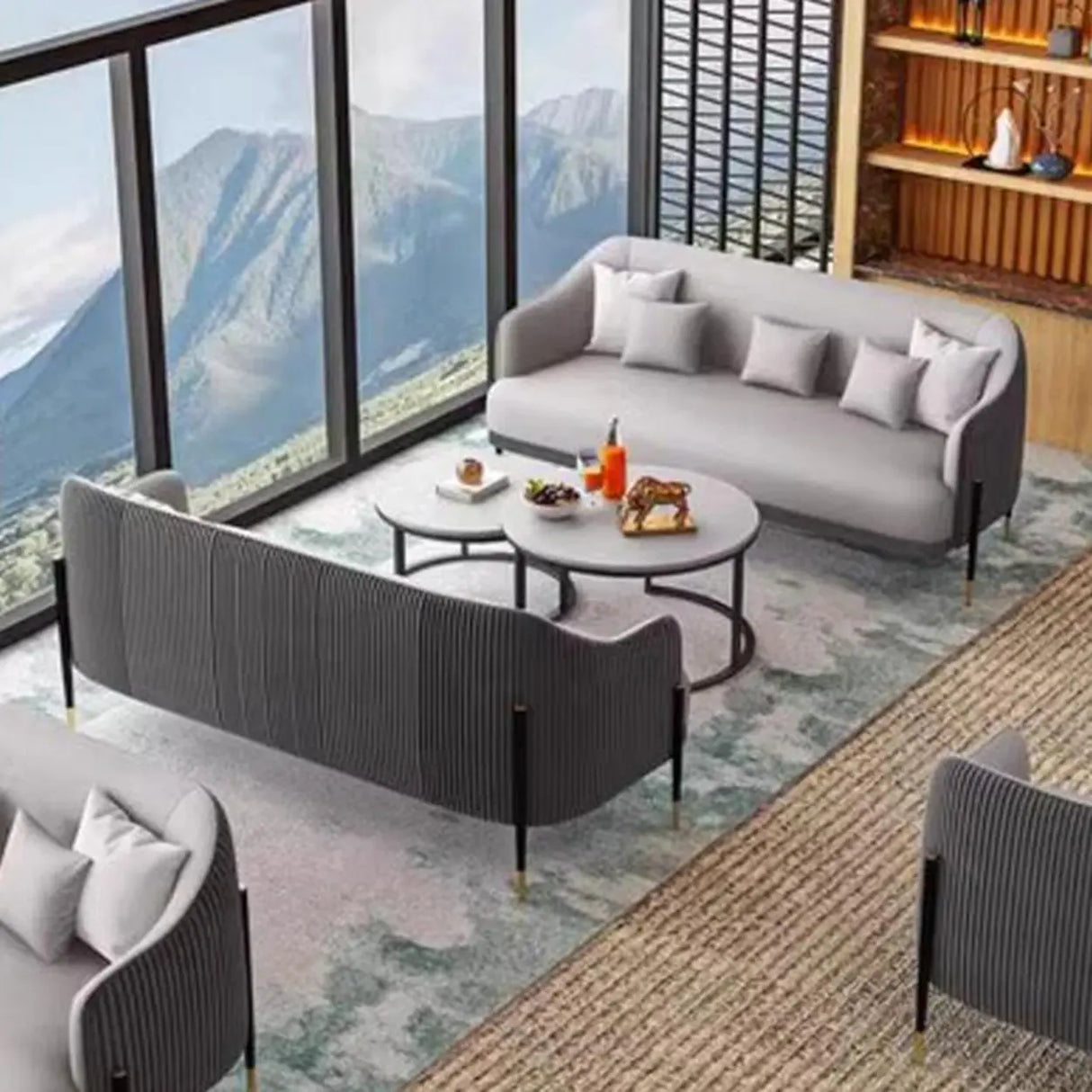 Orange Green Metal Frame Sofa Seating Group with Legs Image - 12