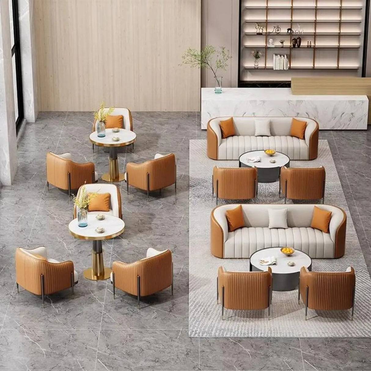 Orange Green Metal Frame Sofa Seating Group with Legs Image - 4