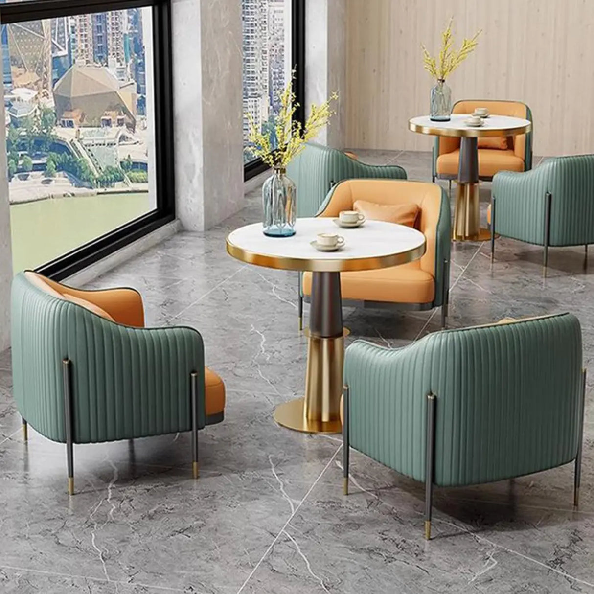 Orange Green Metal Frame Sofa Seating Group with Legs Image - 8